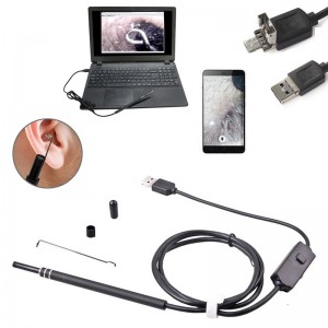 2 in 1 Borescope Inspection Ear Wax eltávolító szerszám 720P vízálló kamera 6 állítható LED-rel, kompatibilis az Android és iOS rendszerekkel