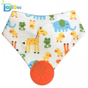 Legújabb tervezésű, BPA-mentes, rágcsálós bandana pamut teether Bandana vállpántos mellbimbó a kihúzáshoz és a fogakhoz