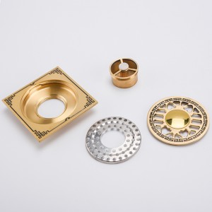 Fekete mintás rejtett zuhanyzós fürdőszoba padló lefolyófedél