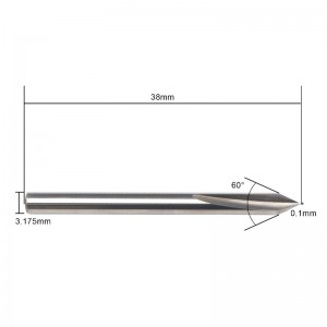 60 fokos V bit, EnPoint fémgravírozó bit, keményfém kemény hegyes kúp alakú CNC metszőbetét 2-horonyval, 1/8 \