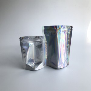 Nagyker nagykereskedelemben újracserélhető átlátszó elülső holografikus állványtasakok, laminált műanyag kozmetikai cipzáras táskák, raktáron