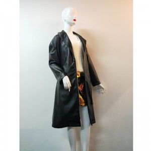 NŐI FEKETE LONGLING PU KABÁT RLWPJ0021N