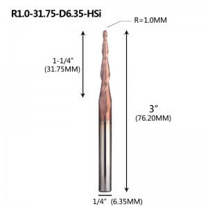 Kúpos gömbölyű rádió végmaró, 1/4 \