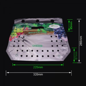 Öko-barát nyomtatott műanyag szőlőből készült, cipzárral ellátott csomagolótáska szellőzőnyílásokkal