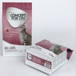 Lapos alsó műanyag zacskók, cipzárral nyolc oldalú, lezárt műanyag zacskók háziállat-eledel zsákok csomagolására