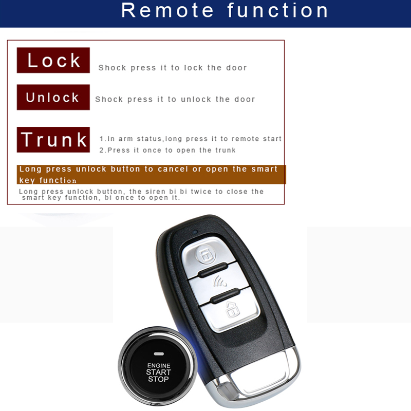 PKE kulcs nélküli bejegyzés RFID automatikus zárolás és feloldás az autó riasztó indítójában