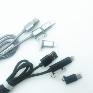 KPS-1002CB 3in1 Kiváló minőségű 1M 2a OD3.5MM nylon fonott töltő USB-kábel