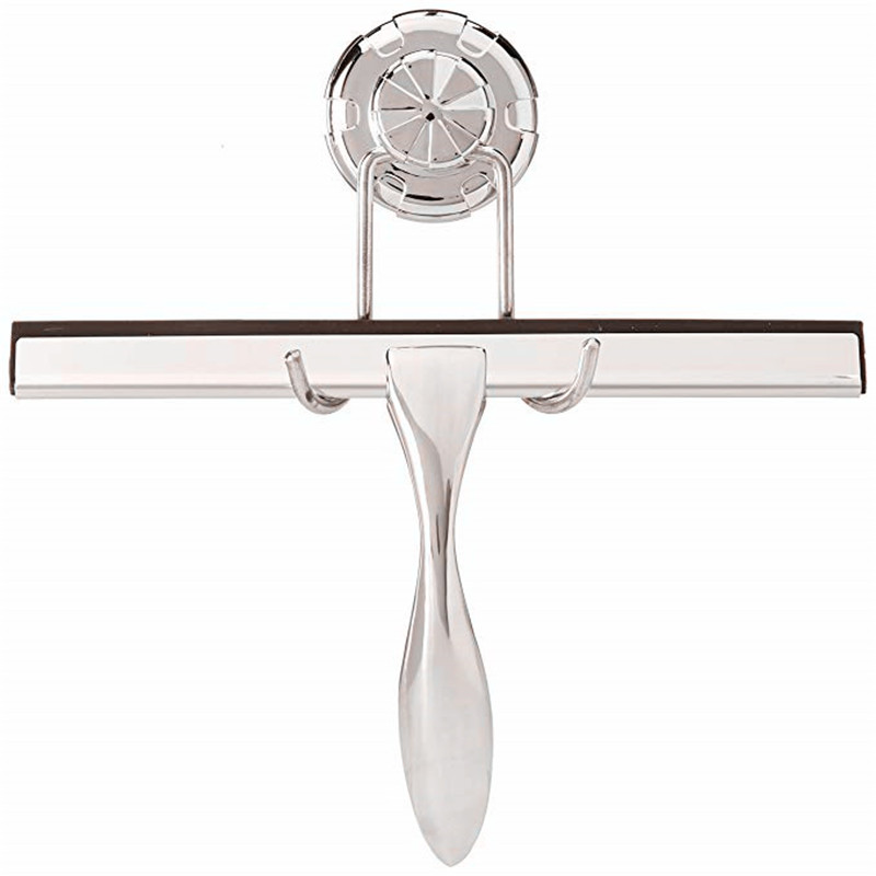 Professzionális tisztítóeszközök rozsdamentes acélból készült üvegpaprikával a fürdőszoba ablakainak zuhanyozásához