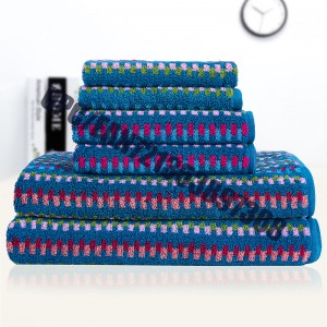 JMD TEXTILE Gyorsan száradó 100% pamut, kis medve rajzfilm hímzés, többszínű festett Jacquard fürdőszobai törölközőkészlet, 6-Peice szett (kék)