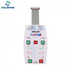 Membránkapcsoló LED-rel és dombornyomott gombbal, fényes felületű megoldás