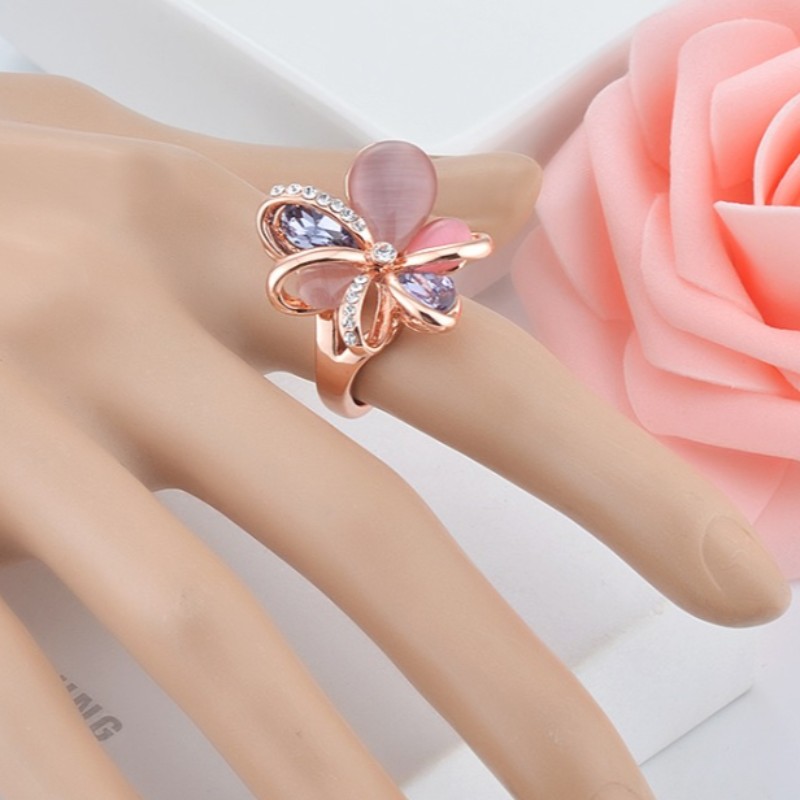 Puha rózsaszín rózsa arany köbös cirkónium-virág virág birthstone drágakő eljegyzési gyűrűk nőknek