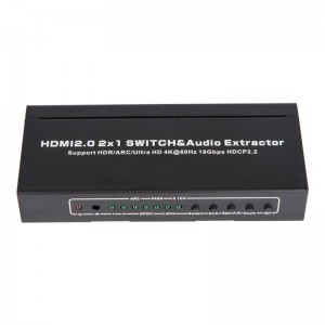 V2.0 HDMI 2x1 kapcsoló és audiokihúzó támogatás ARC Ultra HD 4Kx2K @ 60Hz HDCP2.2 18 Gbps