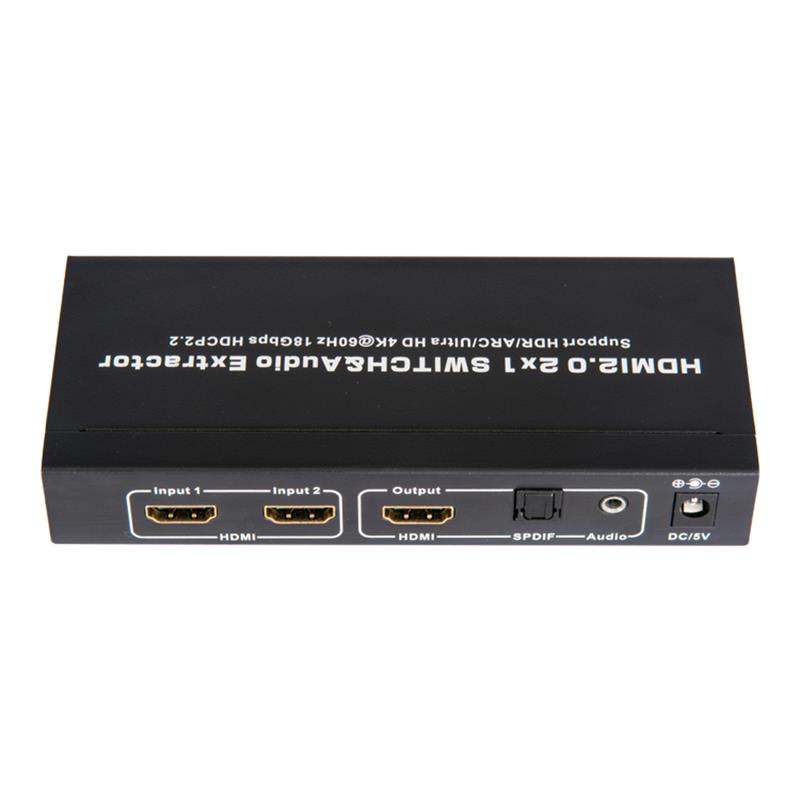 V2.0 HDMI 2x1 kapcsoló és audiokihúzó támogatás ARC Ultra HD 4Kx2K @ 60Hz HDCP2.2 18 Gbps