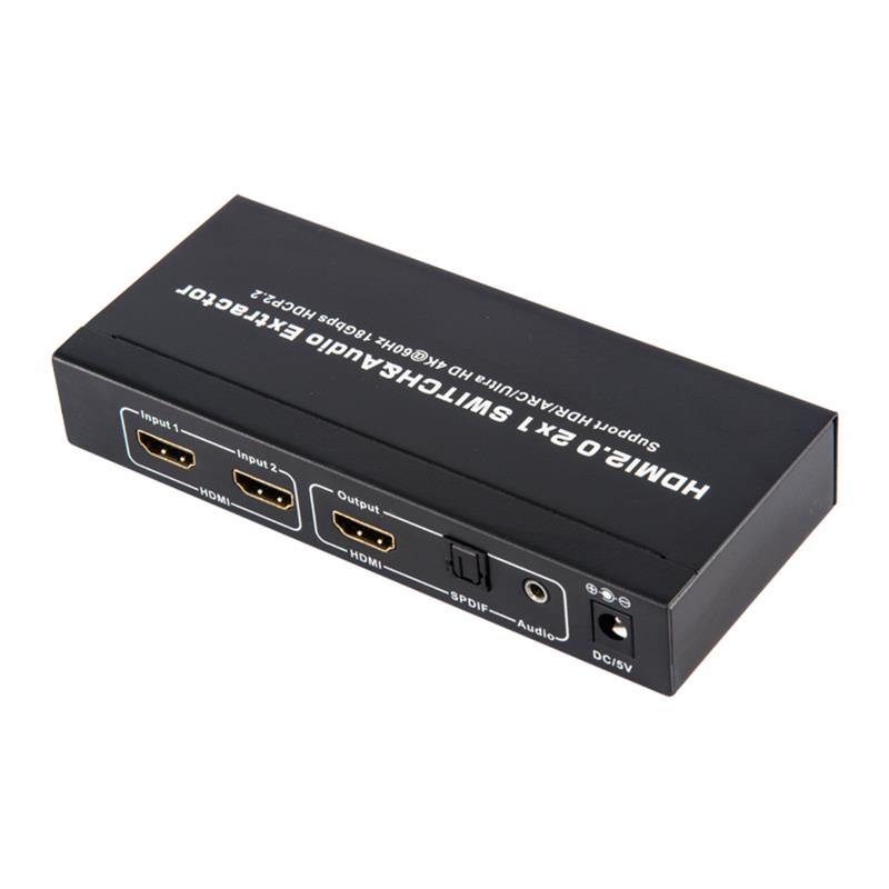 V2.0 HDMI 2x1 kapcsoló és audiokihúzó támogatás ARC Ultra HD 4Kx2K @ 60Hz HDCP2.2 18 Gbps