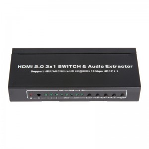 V2.0 HDMI 3x1 kapcsoló és audiokihúzó támogatás ARC Ultra HD 4Kx2K @ 60Hz HDCP2.2 18Gbps