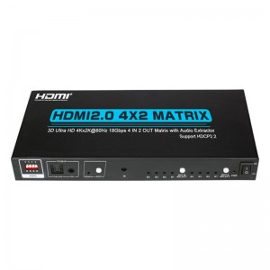V2.0 HDMI 4x2 mátrix támogatása Ultra HD 4Kx2K @ 60Hz HDCP2.2 18 Gbps Audio Extractorral