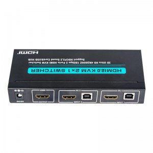 V2.0 HDMI KVM 2x1 kapcsolótámogatás Ultra HD 4Kx2K @ 60Hz HDCP2.2 18 Gbps hangkártya és USB-elosztó