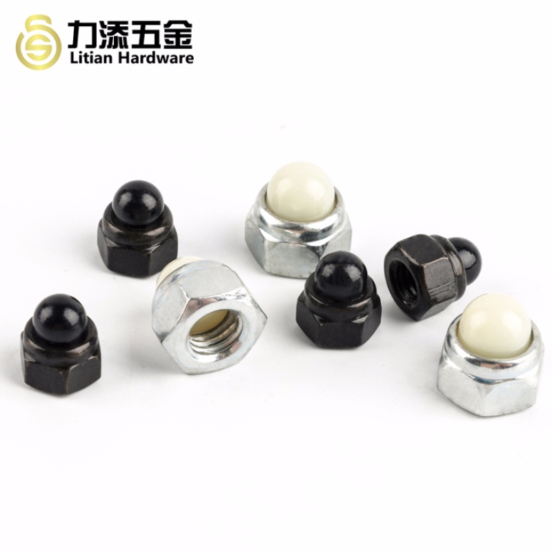 DIN986 M3-M12 fekete cink és fehér fejű nylon hatlapú anya