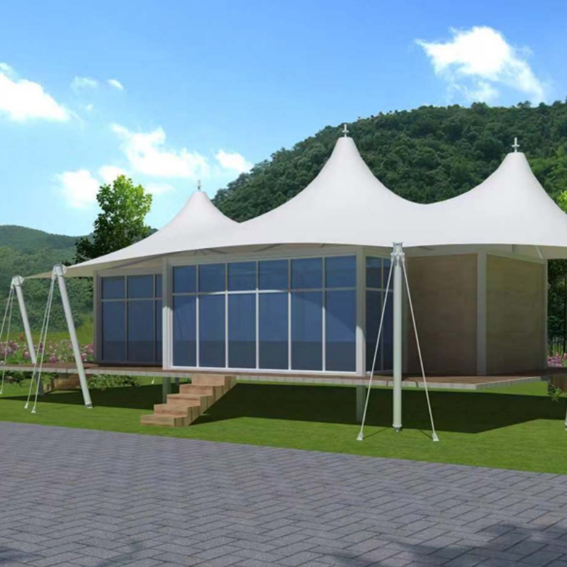 Prepáb House Three Peaks Shape 2 Bedroom PVDF Vízálló Fabric Resort Hotel Tent
