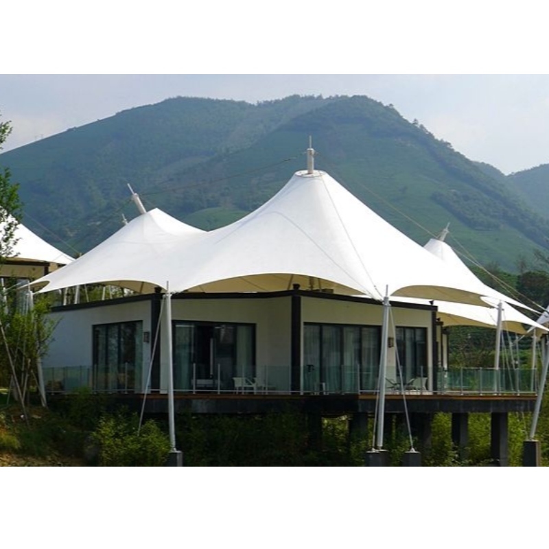Prepáb House Three Peaks Shape 2 Bedroom PVDF Vízálló Fabric Resort Hotel Tent