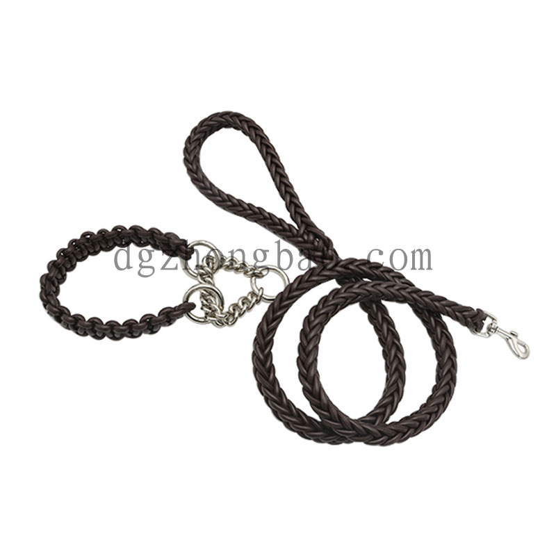 Sötétbarna fonott bőr kisállat póráz