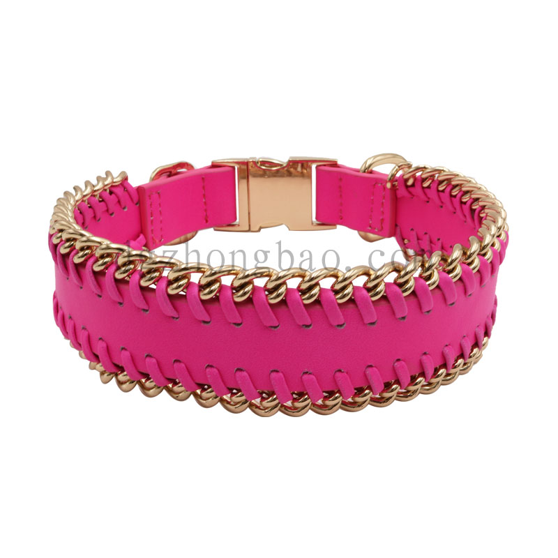 Kedvtelésből tartott kutya gallér bőr + lánc kényelmes csat kinyitása