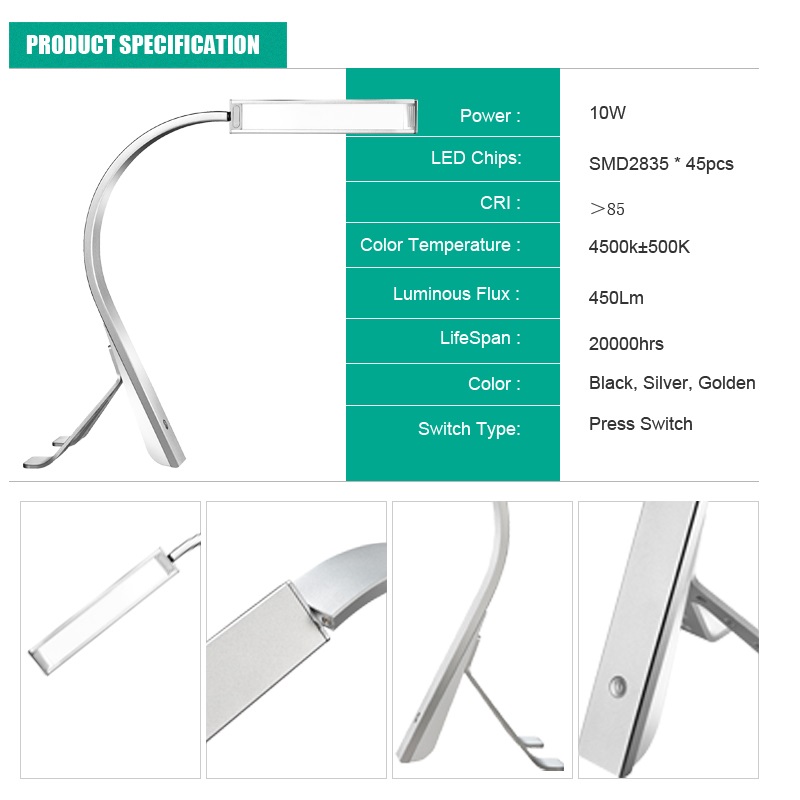 523 Érintéssel tompított LED-lámpa LED Desk Lamp irodai lámpa Hajlékony fém tengerentúli raktárakkal