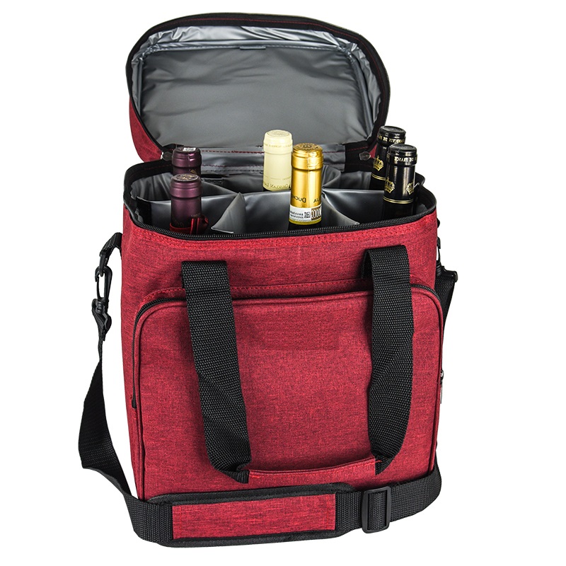 SGC21 újrahasznosítható, szigetelt boroshordozó, 6 palackkapacitás, párnázott borhűtő, táska borosbarát ajándékokhoz