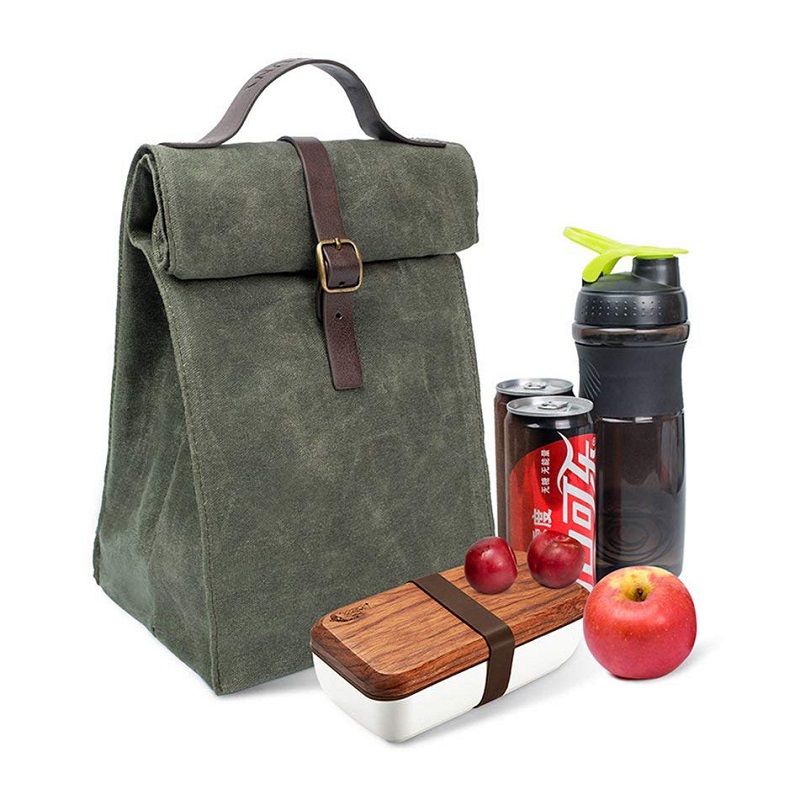 SGC29 testreszabott egyszerű szállítású, utazási évjáratú, szigetelt viaszos vászon ebéd táska Tote újrafelhasználható szendvics táska