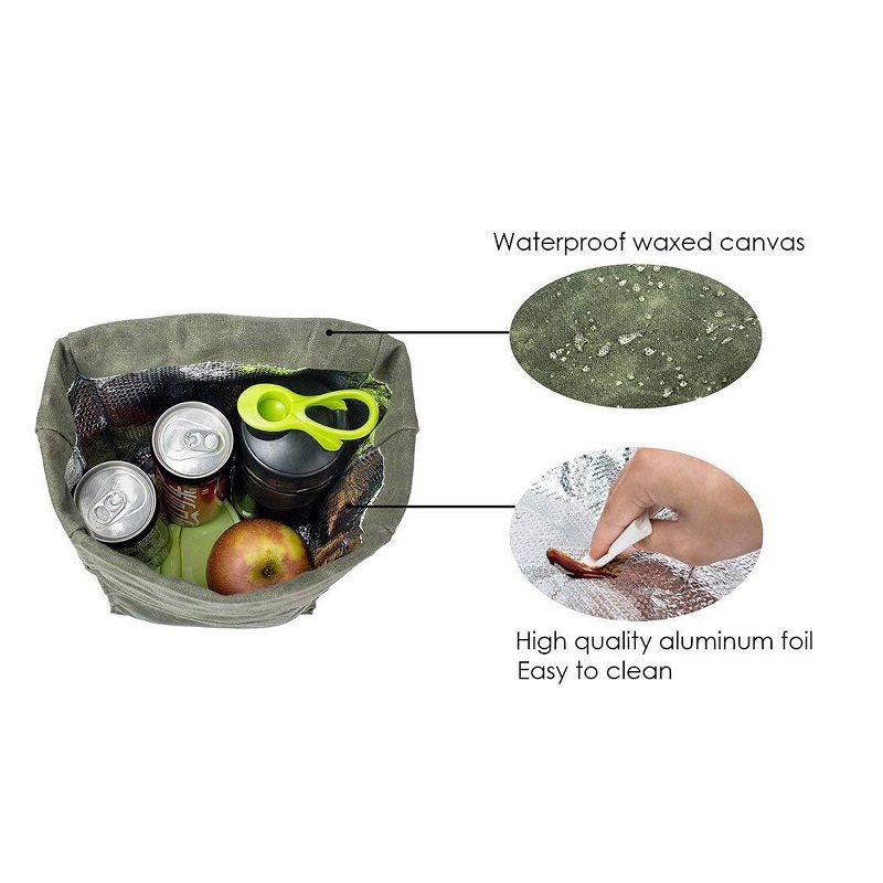 SGC29 testreszabott egyszerű szállítású, utazási évjáratú, szigetelt viaszos vászon ebéd táska Tote újrafelhasználható szendvics táska
