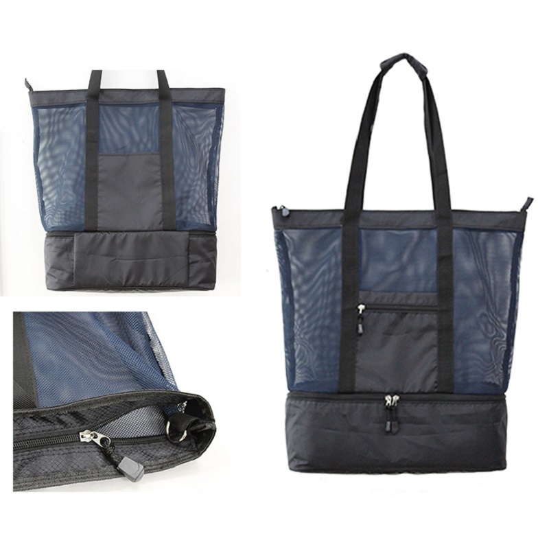 SGC35 nagykereskedelmi ömlesztett nyári szigetelésű nylon háló hálószobával hordható strandtáska hűtővel