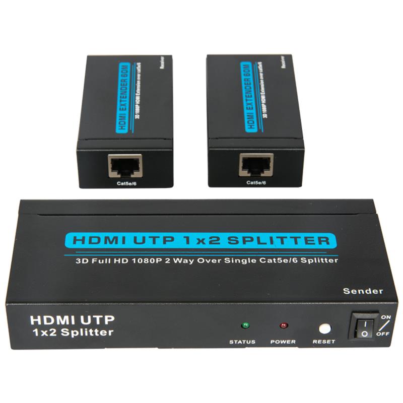2 portos UTP HDMI 1x2 elosztó egyetlen Cat5e \/ 6 felett, 2 vevővel, 60 m-ig