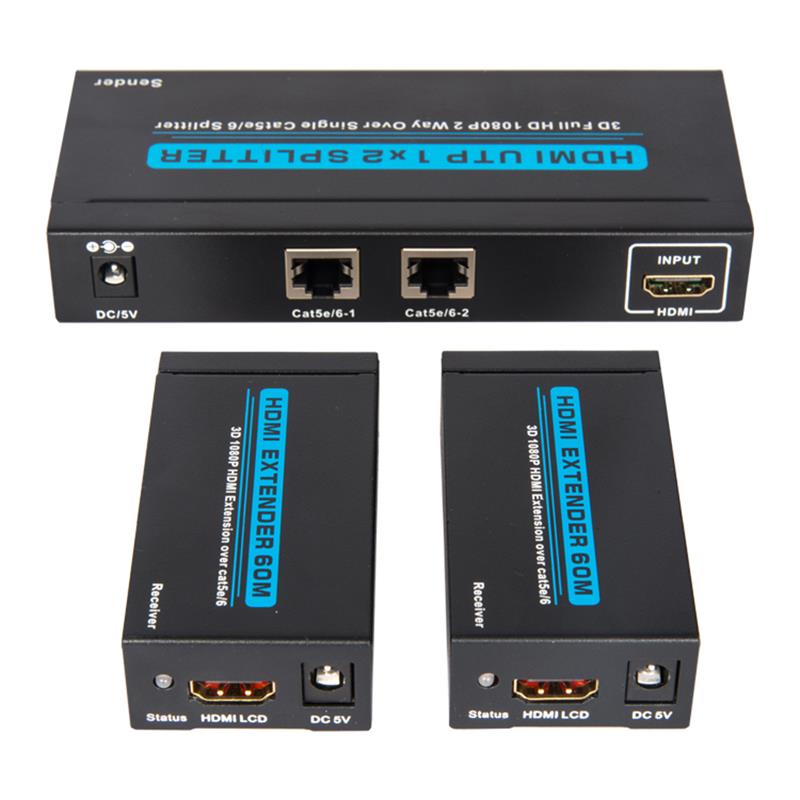 2 portos UTP HDMI 1x2 elosztó egyetlen Cat5e \/ 6 felett, 2 vevővel, 60 m-ig