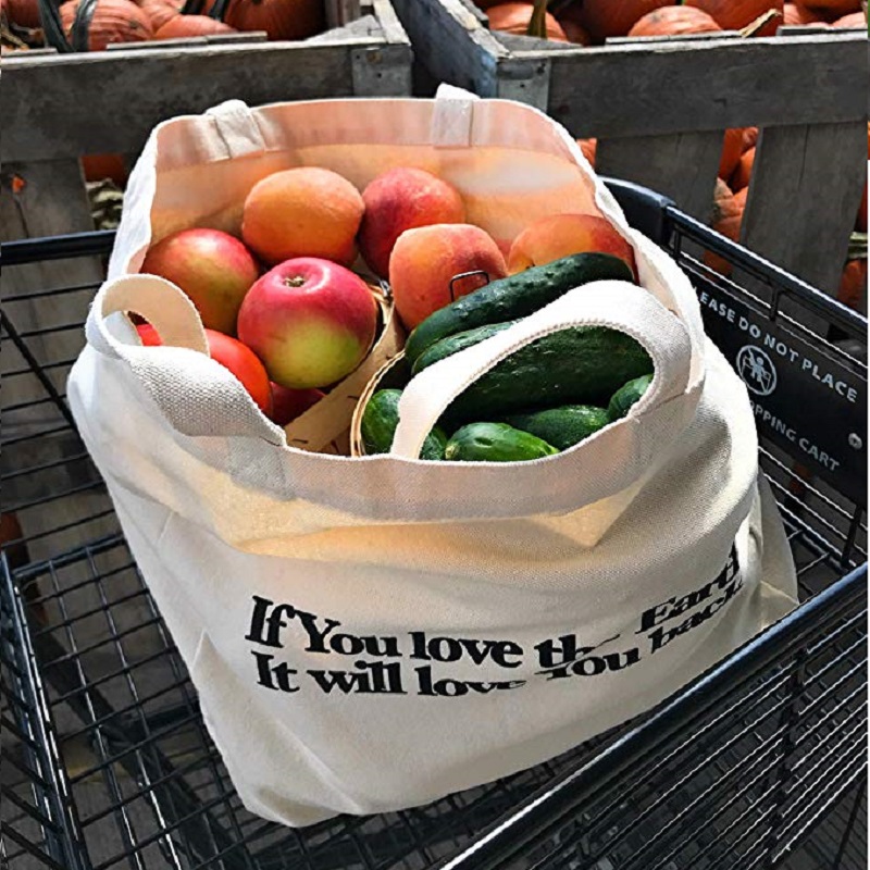 SG64 Heavy Duty Organtice Vegetable Fruit Shopping Bag Cotton Canvas Tote Bags egyedi nyomtatott logóval