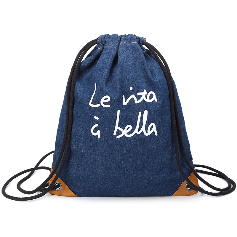 SG70 New Design Top Eladó Iskolai Kölykök Diákok Cotton Canvas Denim Drawstring Backpack