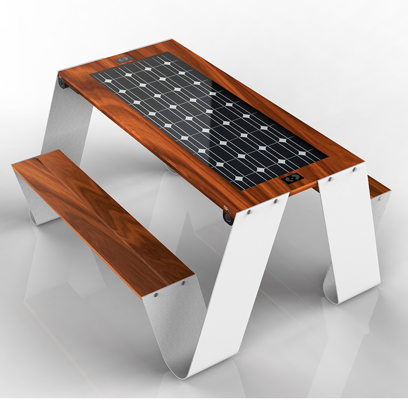 Napelemes telefon töltés és a WiFi ingyenes intelligens, fából készült piknik asztal