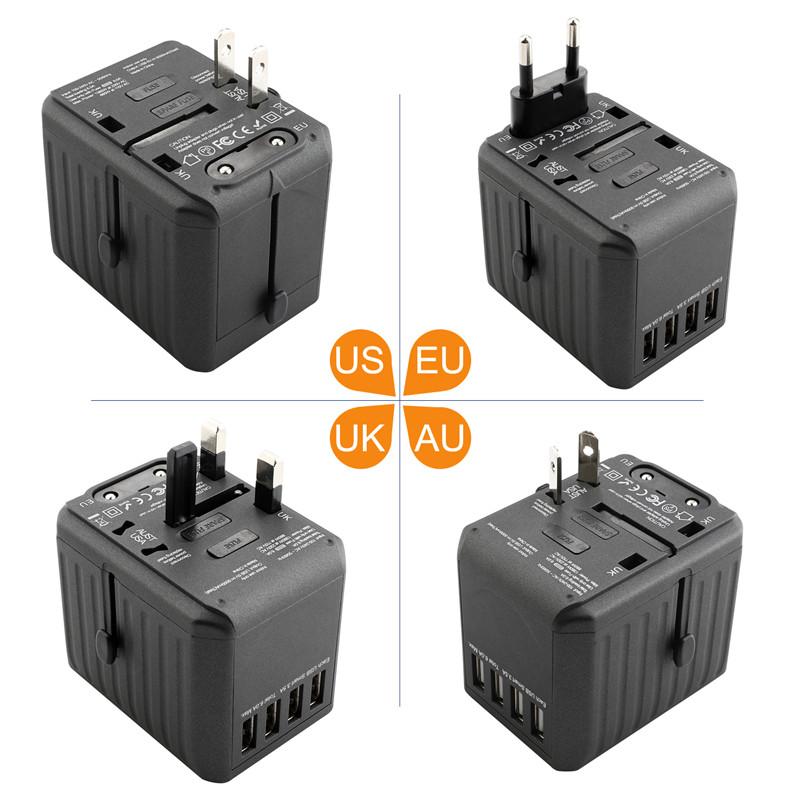 RRRRTRADEL Universal Travel Adapter, International Power Adapter, Worldwide Plug Adapter 4 USB Ports, High Speed 4.5A Wall Charger, All in one AC Socket for USA UK AUS Europe Asia Phone Laptop