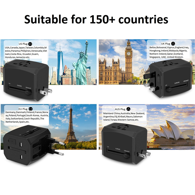 RRTRAVEL univerzális utazási adapter, sokoldalú nemzetközi hálózati adapter 4A 3 USB-vel, európai adapter utazási hálózati adapter fali töltője az Egyesült Királyság, az EU, az AU, Ázsia vonatkozásában: 150 ország