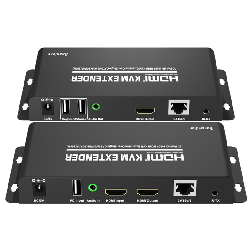HDMI KVM extender 200 m felett, egyetlen CAT5e \/ 6 felett, TCP \/ IP támogatással, Full HD 1080P