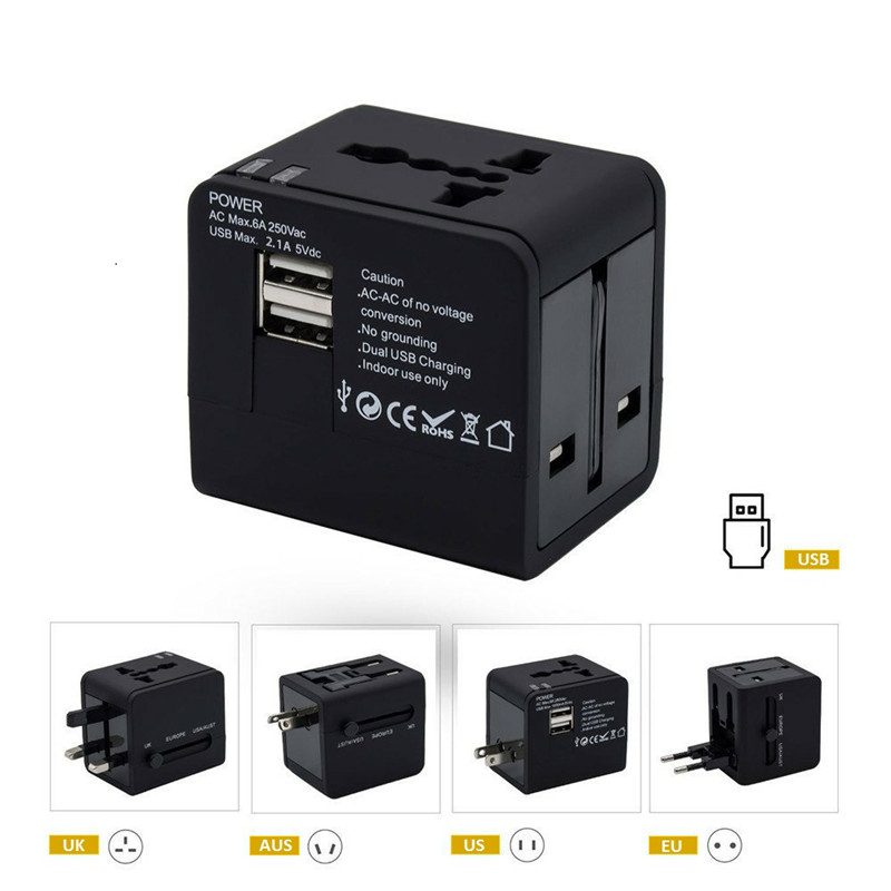 RRRRTRASVEL legjobb utazási ajándék, univerzális utazási adapter 2 usb AUS UE UE UE UE UK csatlakozóval egy adapterrel