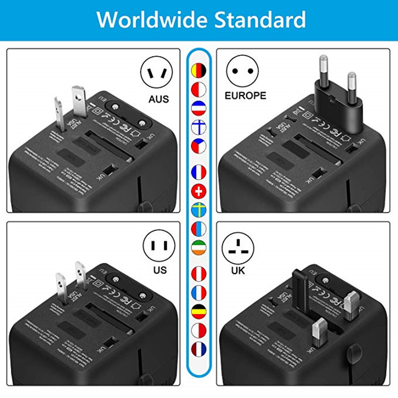 RRRTRADEL Universal Travel Adapter, All in One International Power Adapter with 3 USB + 1 típusú C típusú charging Ports, European Plug Adapter, AC Outlet Plug Adapter for European, US, UK, AU 160+ Országok