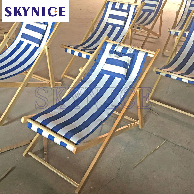 Kültéri Összecsukható Fa Sling Strandszék Csíkkal