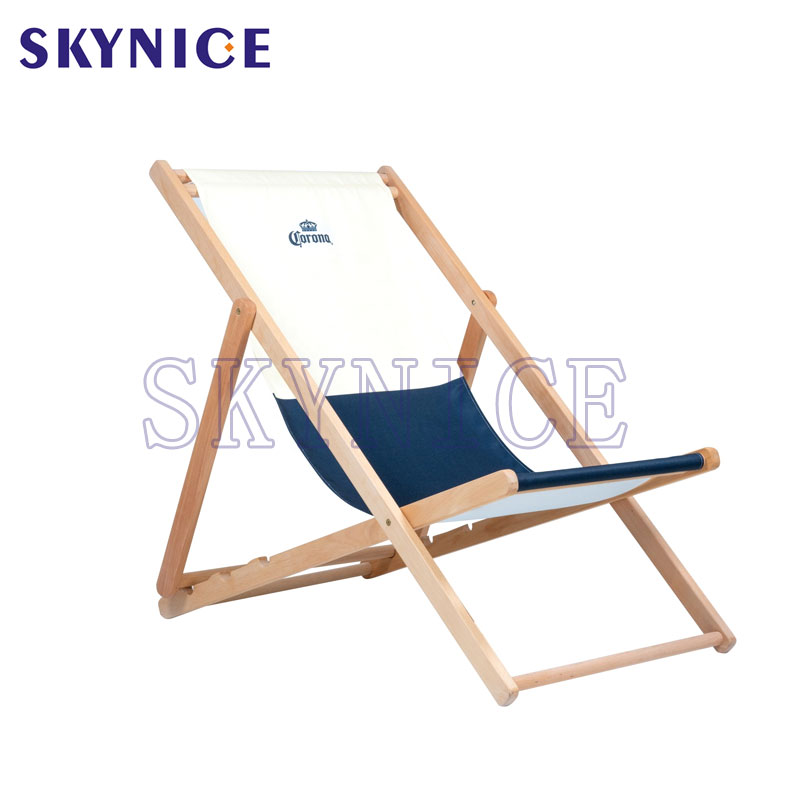 Egyedi logo Outdoor Foldozható Wooden Canvas Beach Deck szék