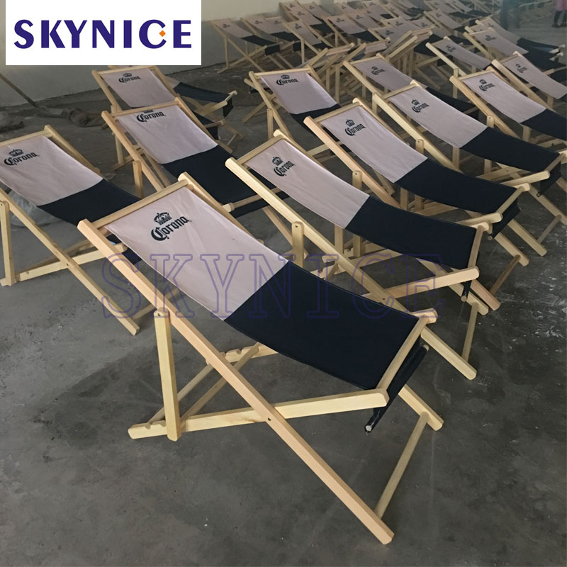 Egyedi logo Outdoor Foldozható Wooden Canvas Beach Deck szék