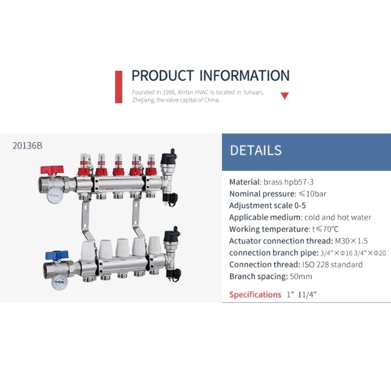 Ötfőszelepes nikkelbevonatú réz elosztó, áramlásmérő segítségével