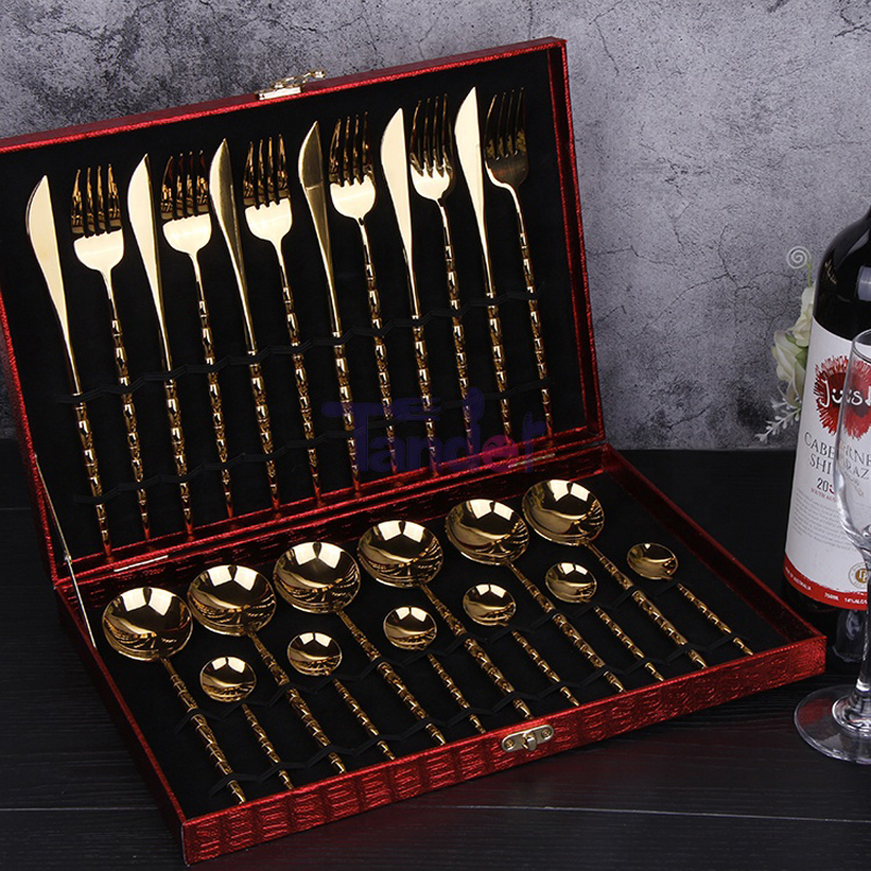 24 darabos evőeszköz, 304 rozsdamentes acél, 24 db evőeszköz készlet, fa dobozban