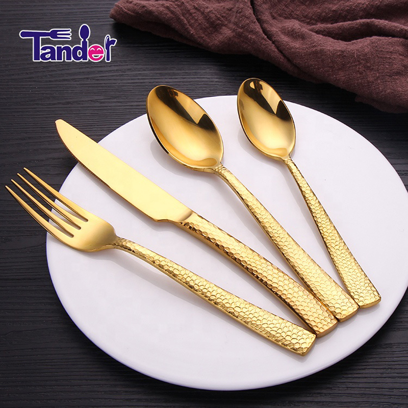 Kreatív tervezés fényes arany evőeszközök étkeztetési készlet evőeszközök nagykereskedelme