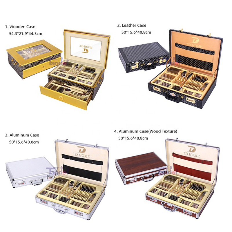 86PCS High Quality Stainless Steel Gold Cutlery Set with Leather Case