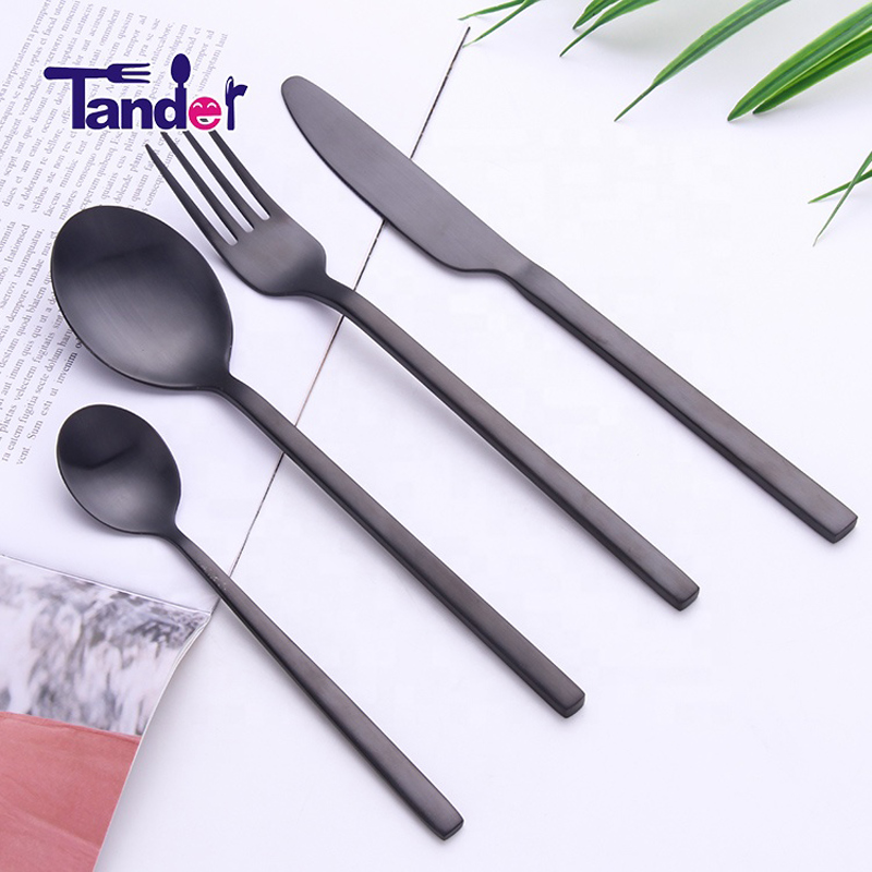 Leltározó, fekete evőeszköz, tartós matt, fekete evőeszköz készlet, pvd bevonatú kanalak villás készlet