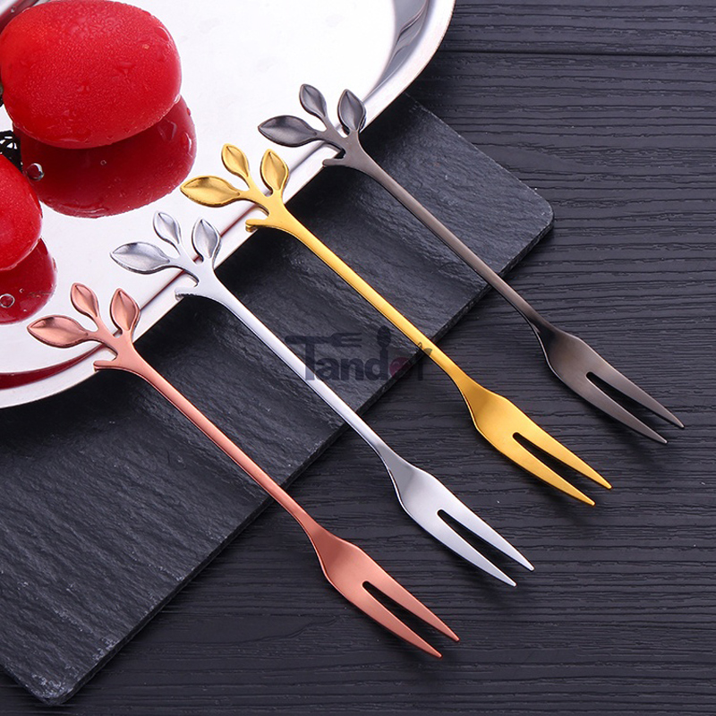 Branch Shape Coffee Spoon Fruit Fork Mirror Small Spoon és Fork Stainless Steel